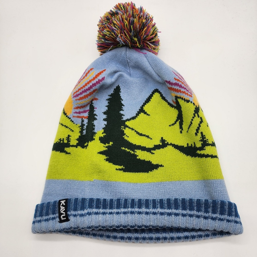 KAVU Herschel Sunrise Range Beanie Unisex One Size Blue Mountain Pom Hat O/S